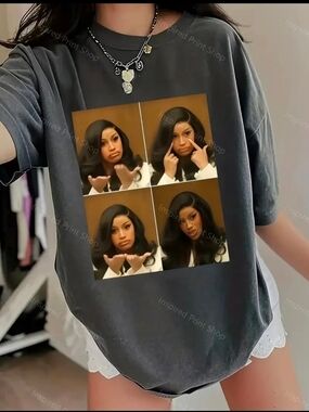 Women's Short Sleeve Graphic Tee - Charcoal Photo Grid